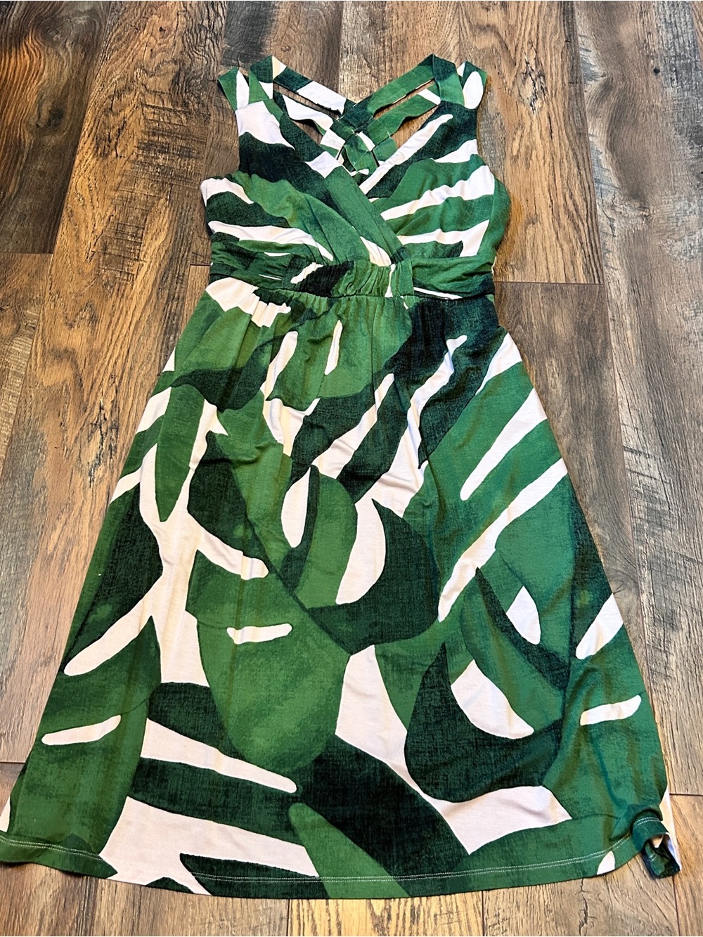 Soma Green and White Patterned Sleeveless Dress
